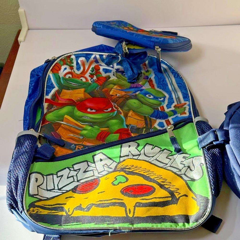 TMNT Mutant Mayhem 5PC Backpack Set Lunch Bag Pizza Rules Ninja Turtles NEW